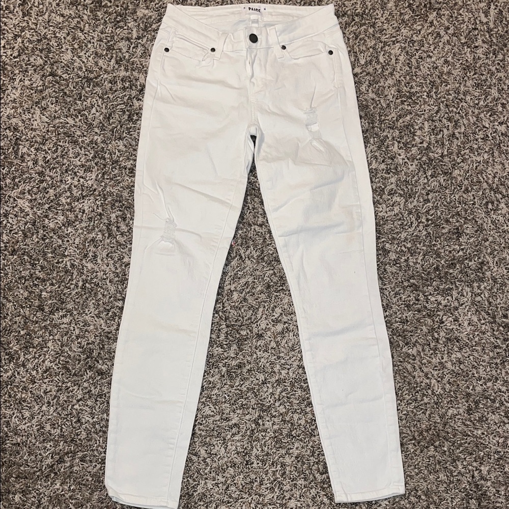 PAIGE Women's Distressed White Skinny Jeans